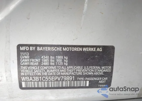2014 BMW 320I from USA, damaged, VIN WBA3B1C55EPV79891